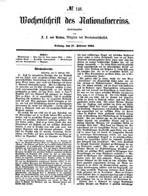 Wochenschrift des Nationalvereins Freitag 27. Februar 1863