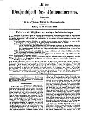 Wochenschrift des Nationalvereins Donnerstag 10. Dezember 1863