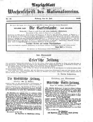 Wochenschrift des Nationalvereins Freitag 11. Juli 1862