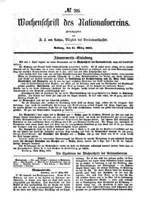Wochenschrift des Nationalvereins Donnerstag 31. März 1864