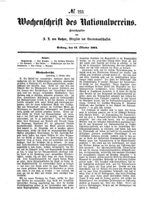 Wochenschrift des Nationalvereins Donnerstag 13. Oktober 1864