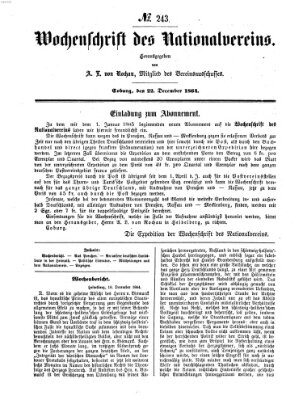 Wochenschrift des Nationalvereins Donnerstag 22. Dezember 1864