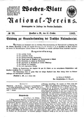 Wochen-Blatt des National-Vereins (Wochenschrift des Nationalvereins) Donnerstag 12. Oktober 1865