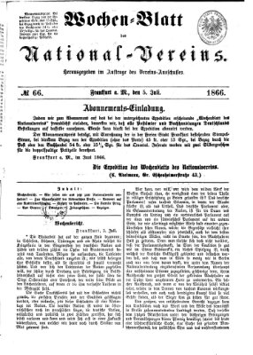 Wochen-Blatt des National-Vereins (Wochenschrift des Nationalvereins) Donnerstag 5. Juli 1866