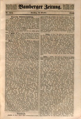 Bamberger Zeitung Dienstag 2. Oktober 1849
