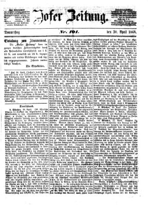 Hofer Zeitung Donnerstag 30. April 1868