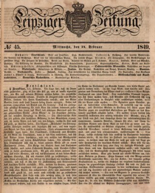 Leipziger Zeitung Mittwoch 14. Februar 1849