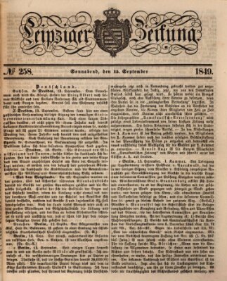 Leipziger Zeitung Samstag 15. September 1849