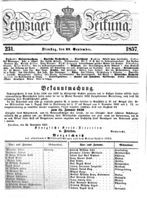 Leipziger Zeitung Dienstag 29. September 1857