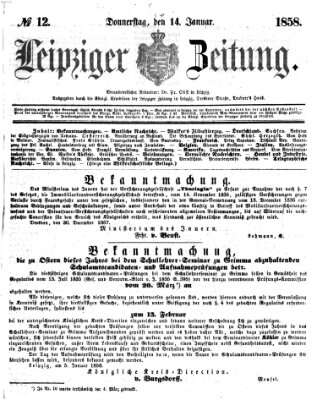 Leipziger Zeitung Donnerstag 14. Januar 1858