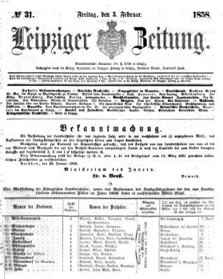 Leipziger Zeitung Freitag 5. Februar 1858
