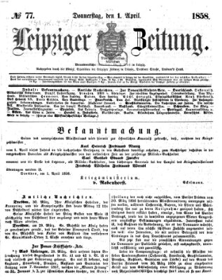 Leipziger Zeitung Donnerstag 1. April 1858