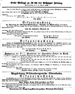 Leipziger Zeitung Donnerstag 12. April 1860