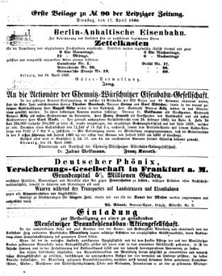 Leipziger Zeitung Dienstag 17. April 1860