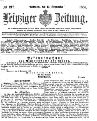 Leipziger Zeitung Mittwoch 13. September 1865