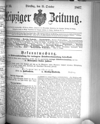Leipziger Zeitung Dienstag 15. Oktober 1867