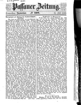 Passauer Zeitung Donnerstag 31. Juli 1856