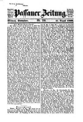 Passauer Zeitung Mittwoch 22. August 1860