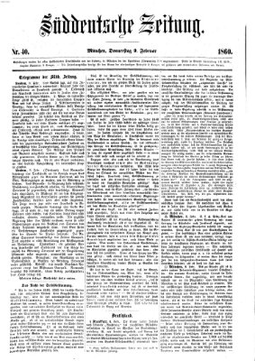 Süddeutsche Zeitung Donnerstag 9. Februar 1860