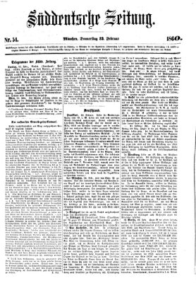 Süddeutsche Zeitung Donnerstag 23. Februar 1860