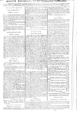 Gazette nationale, ou le moniteur universel (Le moniteur universel) Mittwoch 8. April 1795