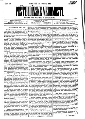 Pešťkbudínske vedomosti Freitag 25. Oktober 1861