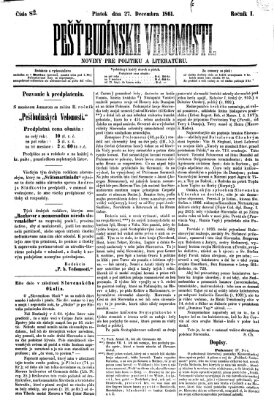 Pešťkbudínske vedomosti Freitag 27. Dezember 1861