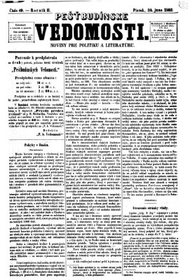 Pešťkbudínske vedomosti Freitag 20. Juni 1862