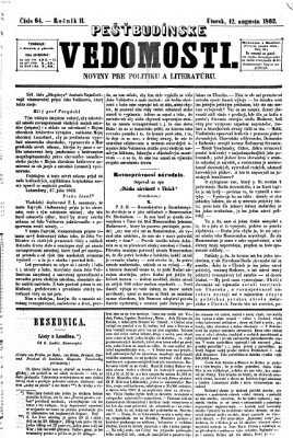 Pešťkbudínske vedomosti Dienstag 12. August 1862