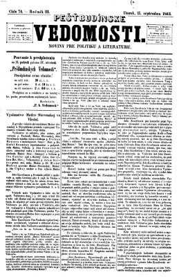 Pešťkbudínske vedomosti Dienstag 15. September 1863