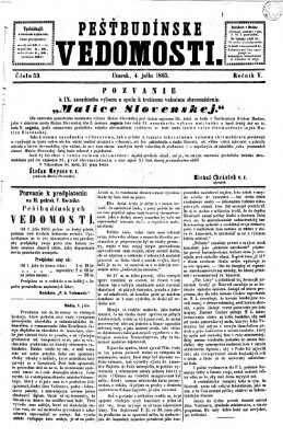 Pešťkbudínske vedomosti Dienstag 4. Juli 1865