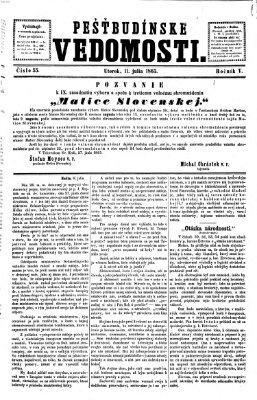 Pešťkbudínske vedomosti Dienstag 11. Juli 1865