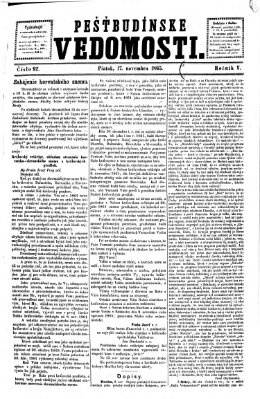 Pešťkbudínske vedomosti Freitag 17. November 1865