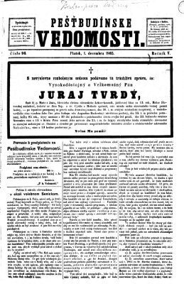 Pešťkbudínske vedomosti Freitag 1. Dezember 1865