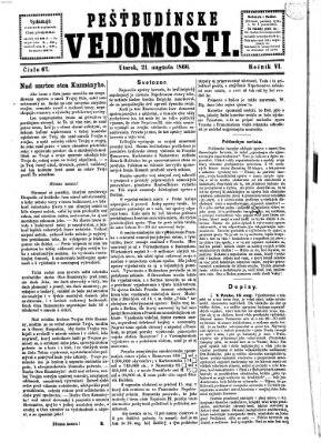 Pešťkbudínske vedomosti Dienstag 21. August 1866