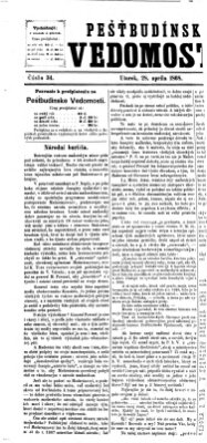 Pešťkbudínske vedomosti Dienstag 28. April 1868