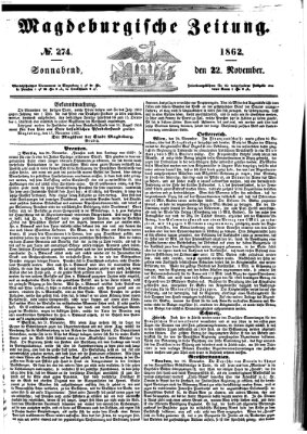 Magdeburgische Zeitung Samstag 22. November 1862