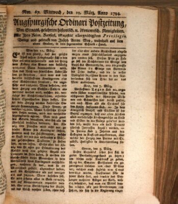 Augsburgische Ordinari Postzeitung von Staats-, gelehrten, historisch- u. ökonomischen Neuigkeiten (Augsburger Postzeitung) Mittwoch 19. März 1794