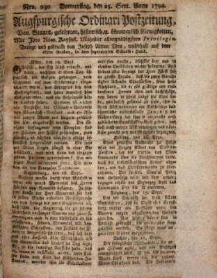 Augsburgische Ordinari Postzeitung von Staats-, gelehrten, historisch- u. ökonomischen Neuigkeiten (Augsburger Postzeitung) Donnerstag 25. September 1794