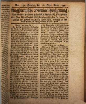 Augsburgische Ordinari Postzeitung von Staats-, gelehrten, historisch- u. ökonomischen Neuigkeiten (Augsburger Postzeitung) Freitag 26. September 1794