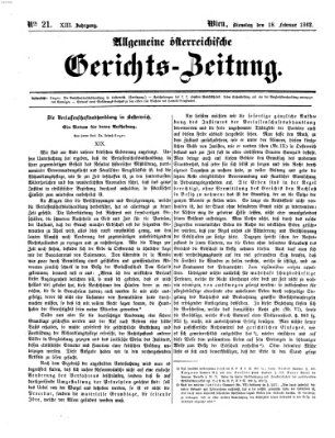 Allgemeine österreichische Gerichts-Zeitung Dienstag 18. Februar 1862