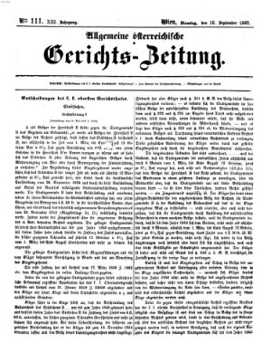 Allgemeine österreichische Gerichts-Zeitung Dienstag 16. September 1862