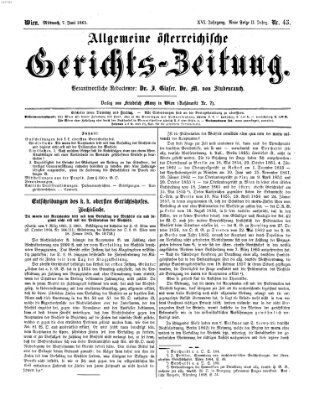 Allgemeine österreichische Gerichts-Zeitung Mittwoch 7. Juni 1865