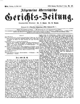 Allgemeine österreichische Gerichts-Zeitung Dienstag 28. Mai 1867