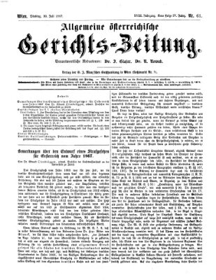 Allgemeine österreichische Gerichts-Zeitung Dienstag 30. Juli 1867