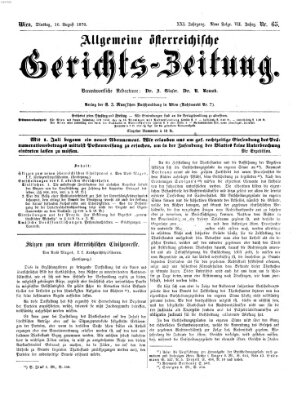 Allgemeine österreichische Gerichts-Zeitung Dienstag 16. August 1870