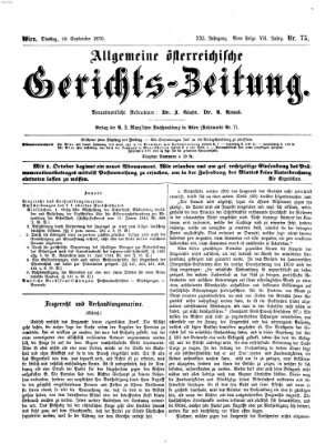 Allgemeine österreichische Gerichts-Zeitung Dienstag 20. September 1870