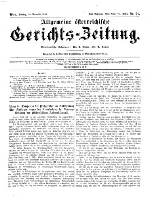Allgemeine österreichische Gerichts-Zeitung Dienstag 15. November 1870
