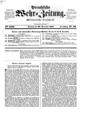 Preußische Wehr-Zeitung Sonntag 30. November 1851