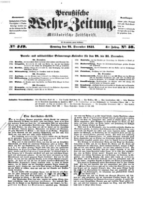 Preußische Wehr-Zeitung Sonntag 21. Dezember 1851